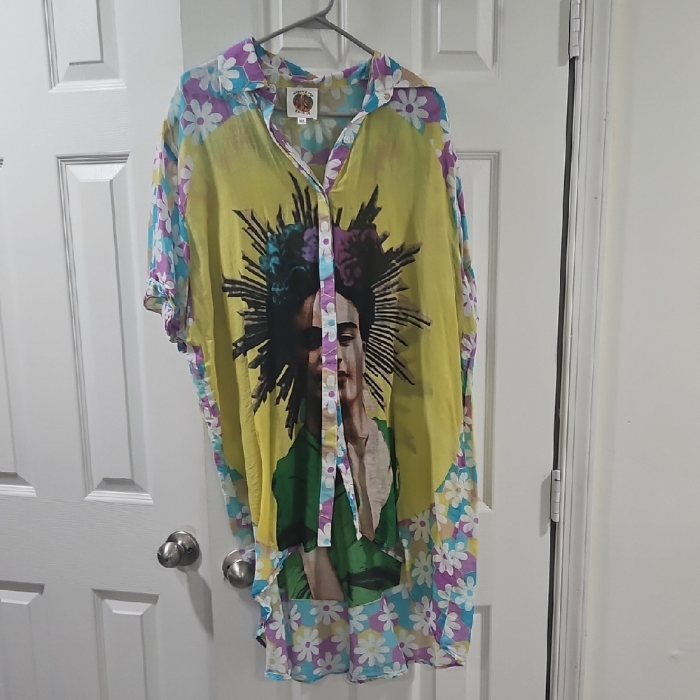 Kitsch & Pop Colorful Floral Graphic Sheer Shirt
